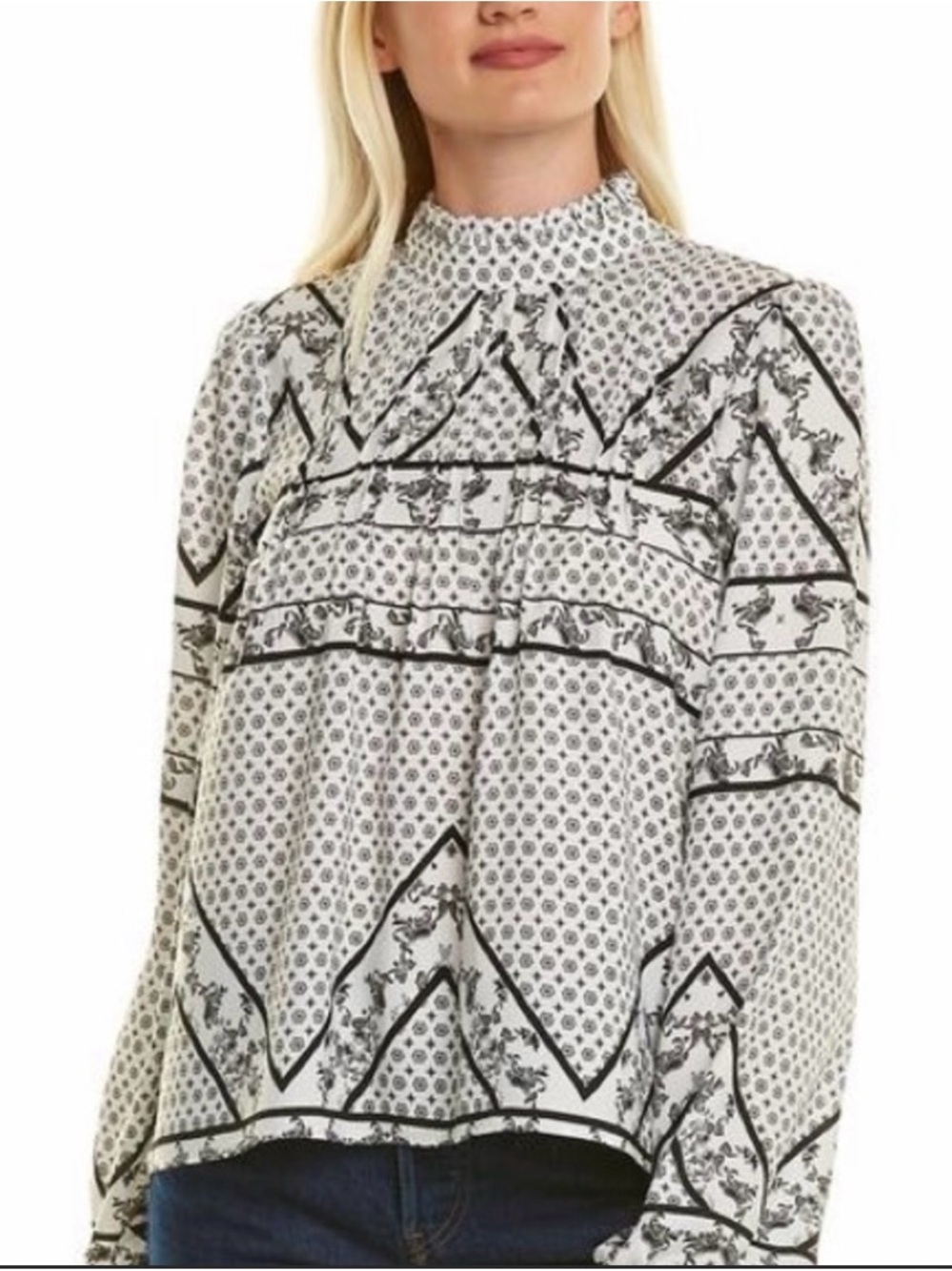 Maison‎ D’Amélie Paris Pintuck Ruffle Collar Long Sleeve Blouse Top Size M